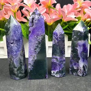 Wholesale Natural Crystal Wand Purple Moss Agate For Meditation Home Office Decor Gift