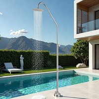 Colonne de douche extérieure moderne en acier inoxydable brossé noir, ensemble de douche pour piscine et plage, avec pommeau de douche pluie circulaire pour eau froide