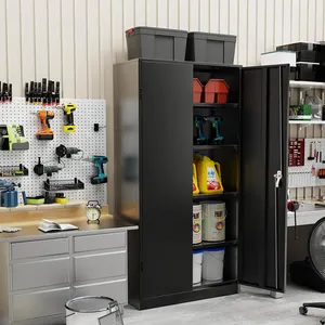KD Structure Metal Office Storage Filing Cabinet 2 Door Lockable Garage Storage Cupboard With 4 Shelves