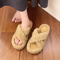 Sepatu Rumah Wanita Grosir Langsung Pabrik, Anti-Selip, Warna Solid, Model Musim Gugur, Sepatu Bulu Fashion