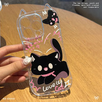 Coque de téléphone transparente en TPU givré avec motif de chat noir mignon pour 13Pro