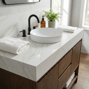 Encimera de Cuarzo Blanco Estatuario Laminado de Alta Calidad con Bordes Pulidos para Cocina, Superficie para Bar de Hotel Comercial, Encimera de Baño - Product Image 3