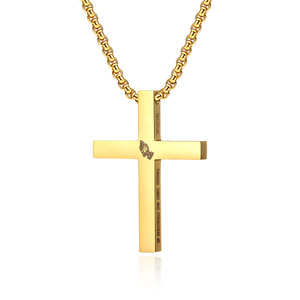 Collier croix en acier inoxydable plaqué or, pendentif croix religieux, bijoux unisexes pour la foi et la prière - Product Image 1