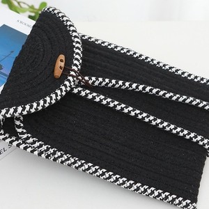Handmade woven <b>straw</b> <b>bag</b>, stylish and fashionable small crossbody <b>bag</b>, mini children's coin purse, beige and gray cotton. - Product Image 4