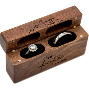 Wooden <b>Ring</b> <b>Box</b> Rectangle Engraved Magnetic Jewelry Storage For Wedding <b>Rings</b> Customizable Wood Grain Color - Product Image 1
