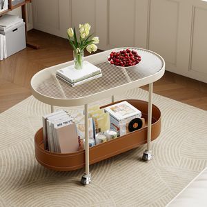 Table basse ovale convertible de <span class=keywords><strong>petit</strong></span> appartement <span class=keywords><strong>à</strong></span> la mode avec chariot <span class=keywords><strong>à</strong></span> <span class=keywords><strong>roulettes</strong></span> en métal crème moderne pour meubles de salon - Product Image 1