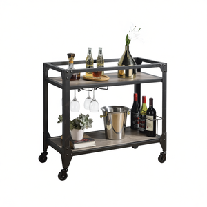 Carrito de Servicio de Bebidas de Metal Rústico de 2 Niveles con Portavasos y Almacenamiento para Uso en Bar Doméstico - Product Image 1
