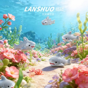Ornement de requin mignon Lanshuo en résine plastique, mini décoration d'aquarium, thème océan, décoration de bureau - Product Image 2