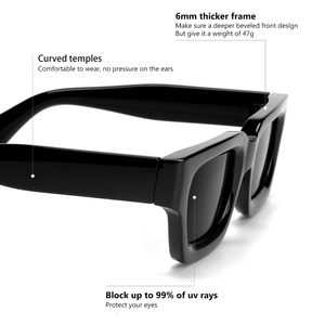 แว่นกันแดดทรงสี่เหลี่ยมทันสมัยสำหรับผู้ชายผู้หญิง แฟชั่นกรอบหนา ป้องกันรังสียูวี ดีไซน์เนอร์สไตล์ - Product Image 3