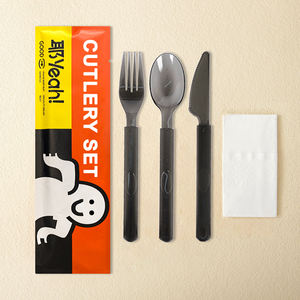 Juego de cubiertos desechables con logotipo personalizado para restaurante, cuchillo para llevar, tenedor, cuchara, cubiertos de plástico con servilleta - Product Image 4