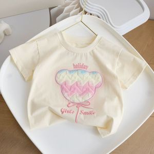 T-shirt Estiva per Bambine con Orso 3D, 100% Cotone, Senza Tasse USA, Moda Dolce e Trendy - Product Image 3