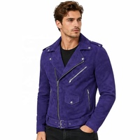 Veste de motard en cuir pleine fleur de chèvre violet uni style rock OEM pour homme, avec ceinture diagonale zippée à la taille, style western personnalisé