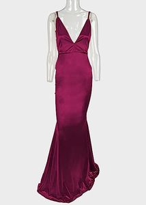 Ultimo abito da sera Sexy modesto da donna con scollo a v canotta rosso di seta grazia modesto magro per abiti da sera da donna - Product Image 4