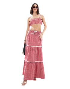 Ki Ghinghingham क्रॉप्ड स्क्वायर गर्दन कैमी बुलबुला शीर्ष सह-ord स्कर्ट 2 टुकड़े - Product Image 4