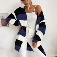 Pulls en tricot décontractés à manches longues et à devant ouvert pour femmes, style kimono rayé avec poches