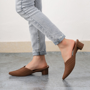 Haley Shark's New Women's Spring Summer Fashion Chunky Heel Baotou <b>Half</b> Slipper Pointed-Toe Casual Sandals Outer Wear - Product Image 4