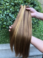 Extensions de cheveux lisses couleur piano 4/27, mèches blondes et brunes P4/27, cheveux humains péruviens colorés
