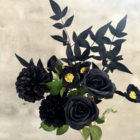 Fleurs artificielles vintage noires et violettes, style gothique, fausses fleurs d'eucalyptus et de rose, aspect émaillié, fournitures de décoration florale pour Halloween