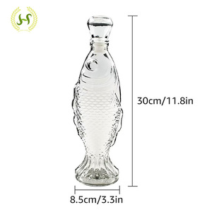 Contenitore di decantazione caraffe di pesce 500ml di vetro a forma di pesce chiaro bottiglie d'acqua con coperchio in vetro <span class=keywords><strong>o</strong></span> sughero in legno per vino - Product Image 3