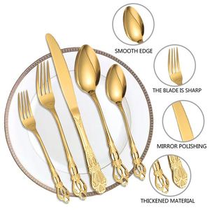 Ensemble de couverts de haute qualité, 20 pièces, en acier inoxydable doré, ensemble de fourchettes uniques pour restaurant - Product Image 2