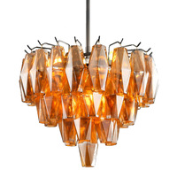 Lustre en fer et verre de style rétro américain Chenki - Luminaire suspendu LED - Longue suspension avec télécommande, intensité réglable, laiton/noir