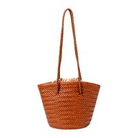 Sac seau rétro français en cuir véritable tressé à la main, doublure en coton, printemps, tendance Instagram