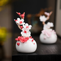 Vase en porcelaine blanche DREA avec motif de fleurs de prunier rouge, décoration de table, style zen asiatique, vase en céramique émaillée
