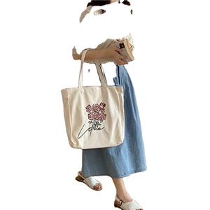 Sac fourre-tout en toile pour femme avec logo personnalisé imprimé, sac à main de shopping, sac d'école en toile avec poche zippée, toile de coton - Product Image 3