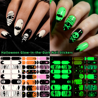 Autocollants de vernis à ongles non toxiques à motif toile d'araignée noir et blanc, 16 bandes, pour fête d'Halloween, vente en gros