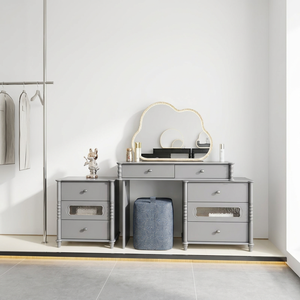 Modern <b>Makeup</b> Vanity Table with Cloud <b>Mirror</b> and Storage Drawers for Bedroom Furniture - Product Image 3