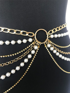 Belle <span class=keywords><strong>ceinture</strong></span> de robe en perles fantaisie pour femmes, <span class=keywords><strong>ceinture</strong></span> de chaîne de taille multicouche pour femmes - Product Image 6