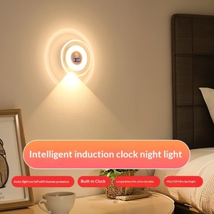 Veilleuse LED intelligente à détection <span class=keywords><strong>de</strong></span> mouvement, télécommande tactile, affichage horloge double mode, design minimaliste moderne, éclairage <span class=keywords><strong>de</strong></span> chevet pour chambre à coucher - Product Image 2