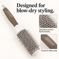 Brosse à cheveux ronde professionnelle, barillet en aluminium ventilé, poils en nylon, manche en caoutchouc, pour le coiffage et le séchage, vente en gros pour salons de coiffure
