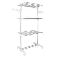 Séchoir à linge pliable en acier inoxydable Cedar Space, 3 niveaux, durable, avec roulettes à frein, solution de rangement mobile
