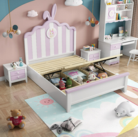 Coolsa — lit en bois massif pour enfants filles, filet de princesse rose, lapin rouge, simple, pour adolescentes, stocks en gros