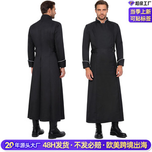 Túnica de Cosplay de Sacerdote Negra con Cuello Alto, Disfraz Medieval Largo para Halloween, Juegos de Rol y Anime - Product Image 2