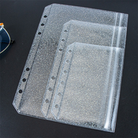 Pochette à fermeture éclair plate en PVC transparent scintillant à 2 poches pour classeurs A5, A6, A7, avec une pochette latérale sans fermeture éclair pour espèces