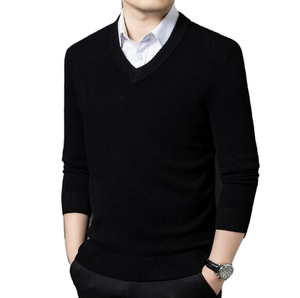 Pull d'hiver pour homme, col en V, chaud, 100% coton, logo frontal, anti-boulochage, épais, personnalisable - Product Image 1