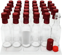 Bouteilles de sauce piquante transparentes de 3 oz, 5 oz, 8 oz, bouteilles en verre Woozy avec inserts compte-gouttes, capsules rétractables rouges, petites bouteilles de vin vides