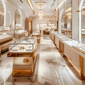 ร้านขายเครื่องประดับสไตล์โลหะสีเบจสุดหรู พร้อมบริการออกแบบตกแต่งร้านค้าแบบครบวงจร ตู้โชว์ระดับไฮเอนด์ โซลูชั่นพื้นที่ขายปลีกสำหรับร้านนาฬิกา - Product Image 2