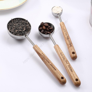 Cuchara y cucharón medidor de acero inoxidable 304 ecológico SYH1206 al por mayor con logotipo personalizado y mango de madera para camping, sal y café - Product Image 5