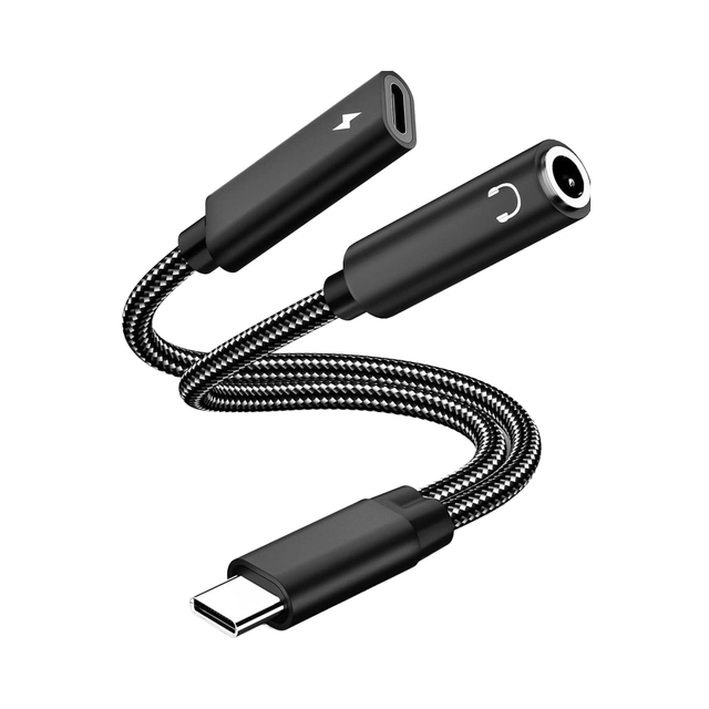 DAJIANG OEM USB-C Male to 3.5mm Female Headphone Adapter with DC Output PD 60W Fast Charge Nylon Braided