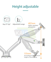 Support de bureau double écran KALOC en aluminium argenté pour moniteurs de 17 à 32 pouces, entièrement articulé, VESA 100x100