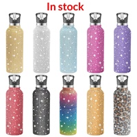Gobelet isotherme droit en acier inoxydable de 32 oz, orné de diamants, pour le sport, avec paille, portable, pour voiture, idéal pour l'export.