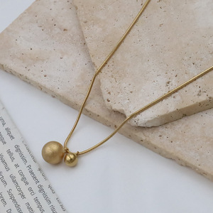 Gold Ball Stainless Steel Necklace For Women Clavicle Chain Daily Wear Geometric Design Frosted Round Pendant - Product Image 3