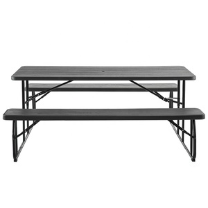 Table de pique-nique pliante de 6 pieds avec banc, plateau en plastique noir et pieds en métal, ensemble de table pliante d'extérieur - Product Image 3