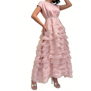 เดรสยาวผู้หญิงหลายชั้นแต่งระบายพร้อมเข็มขัด ดีไซน์หรูหรา โรแมนติก แฟชั่น - Product Image 6