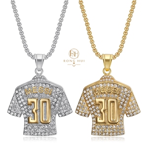 Collier pendentif <span class=keywords><strong>de</strong></span> maillot <span class=keywords><strong>de</strong></span> <span class=keywords><strong>football</strong></span> n ° 30 <span class=keywords><strong>de</strong></span> RH HIPHOP avec incrustation <span class=keywords><strong>de</strong></span> diamants en acier inoxydable plaqué or 18 carats Bijoux <span class=keywords><strong>de</strong></span> mode pour enfants - Product Image 1