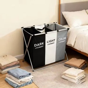 Grand panier à linge sale Oxford à 3 compartiments, sac de rangement pour jouets, vente en gros, logo personnalisé - Product Image 3