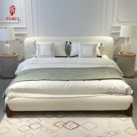 Lit double de style nordique personnalisé à prix d'usine, mobilier de chambre confortable avec revêtement en tissu, disponible en tailles King et Queen